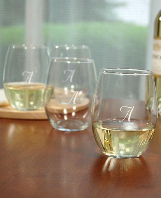 Monogram Stemless Wine Glasses - Set Of 4 - 21oz, D