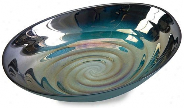 "moody Swirl Gpass Bowl - 13""wx9""dx3""h, Green"