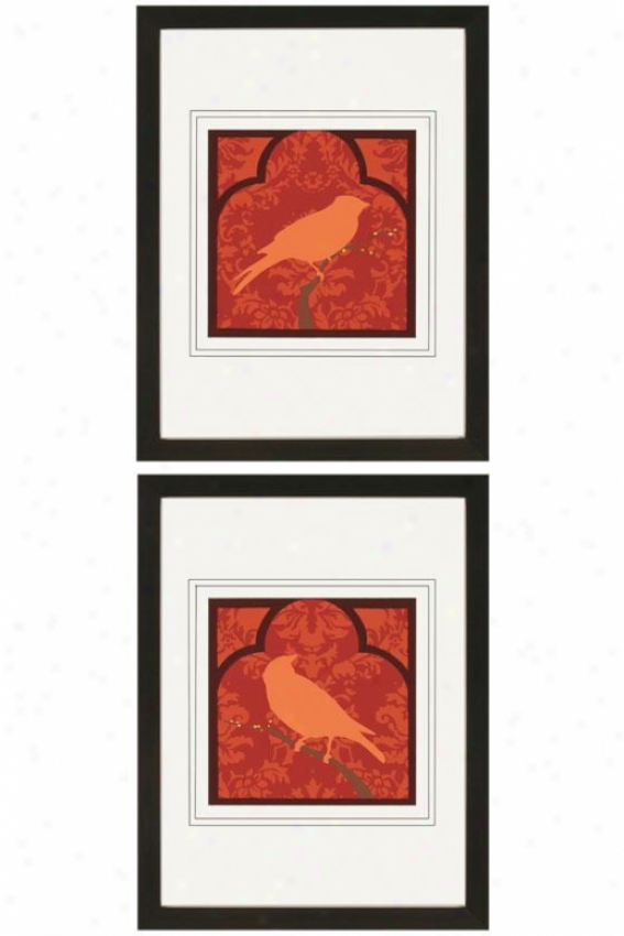 Moroccan Songbird Wall Art - Set Of 2 - Set Of 2, Red