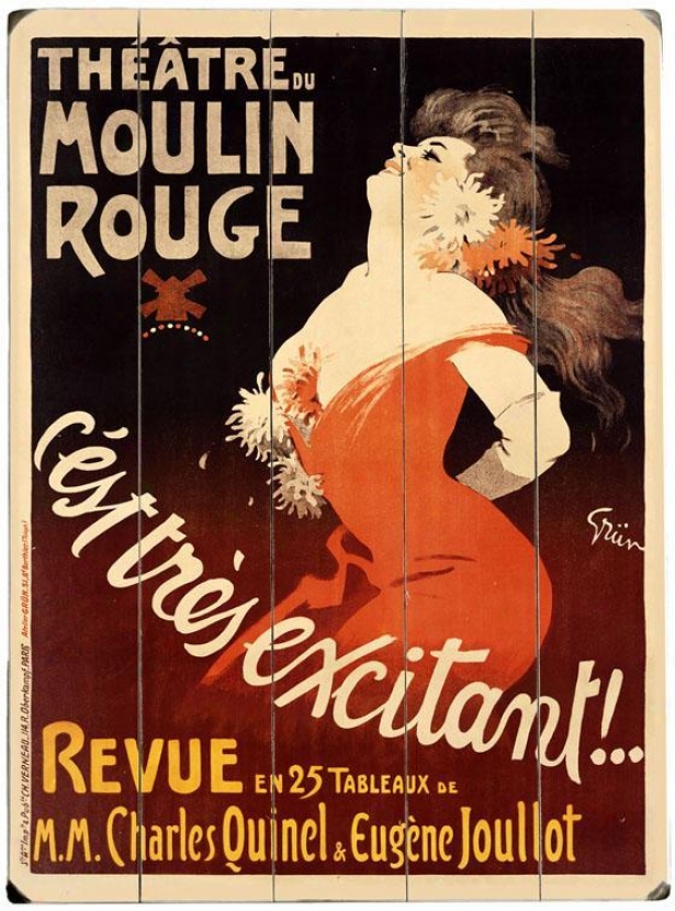 "moulin Rouge Theatet Wooden Sign - 20""hx14""w, Burgundy"