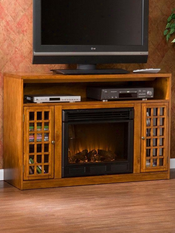 Narita Media Console With Electric Fireplace - Electric, Glazed Pine