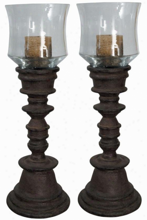 Natalia Candleholders - Set Of 2 - Clear Glass, Brown