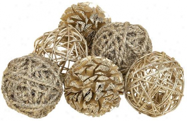 "natural Decor Ball - Set Of 6 - S/6 4""d, Ivory"