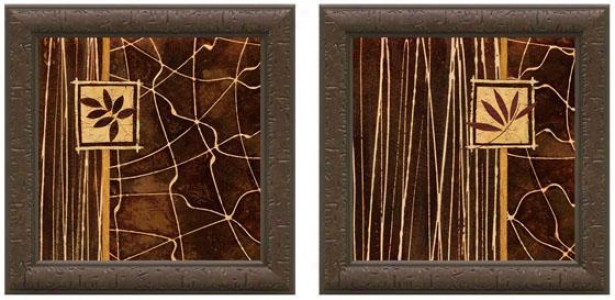 Natural Linen Framed Wall Art - Set Of 2 - Set Of Two, Brown