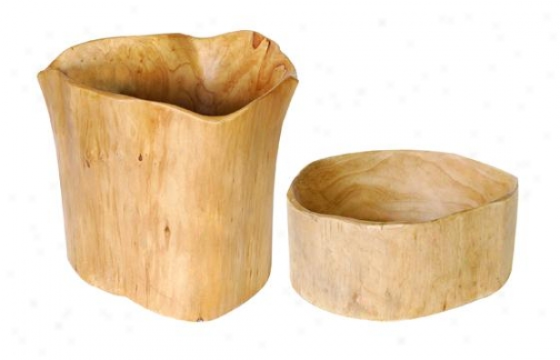 Natural Wood Bowl - Set Of 2 - Small Set Of 2, Ivory