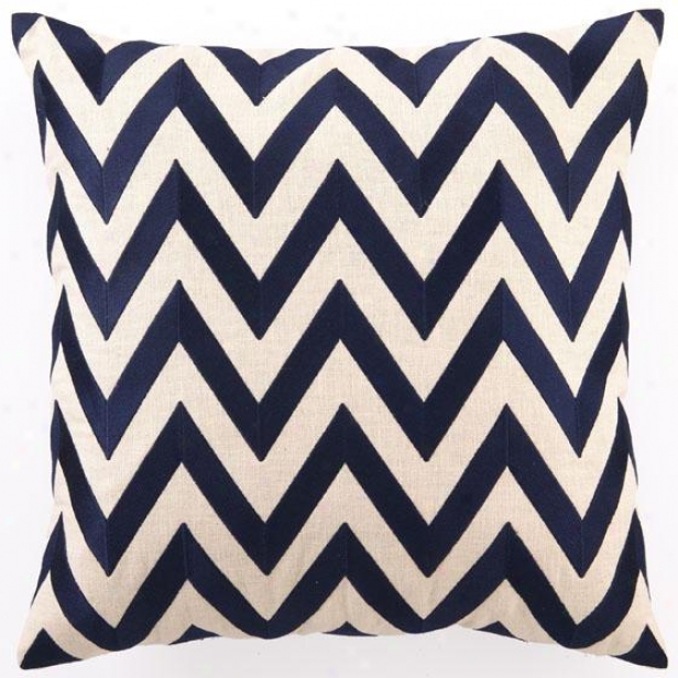 "navy Embroidered Pillow - 20""hx20""wx2.5""d, Navy Zig Zag"