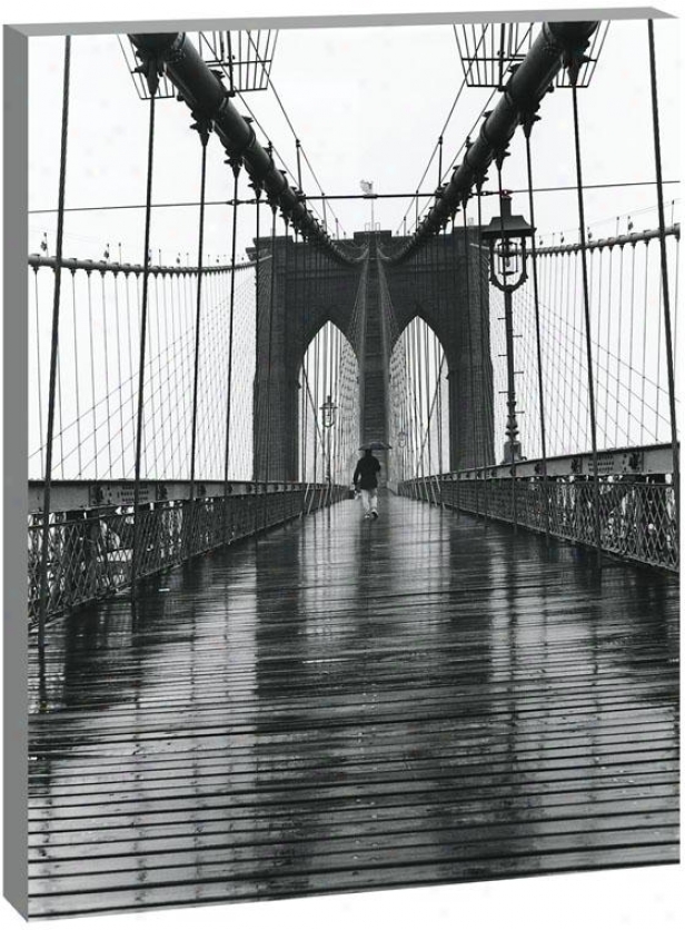 New York City Landmarks Wall Art - Brooklyn Bridge, Black And White