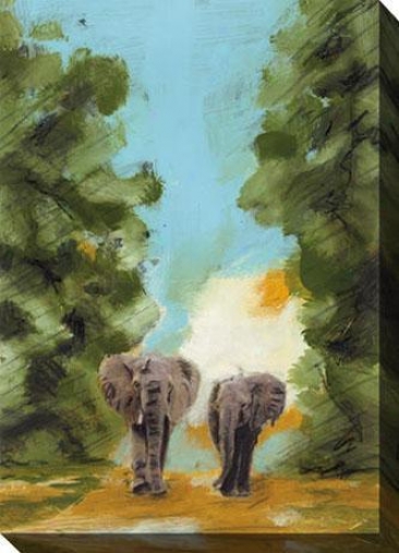 Nightfall Among The Elephants I Cajvas Wall Art - I, Blue