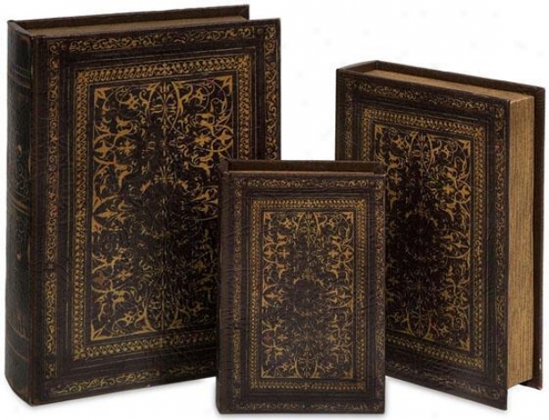 Old World Book Box Assemblage - Set Of 3 - Set Of 3, Black