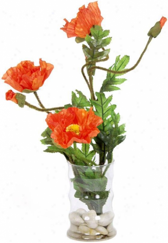 "orange Poppy Floral Arrangement - 16""hx10""d, Green"