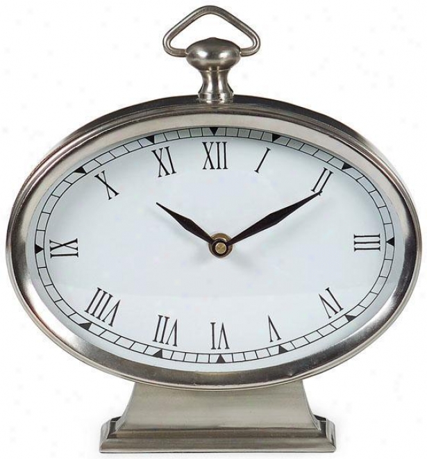 "oval Desk Clock - Pewter - 9""h X 7.5""w, Gray"