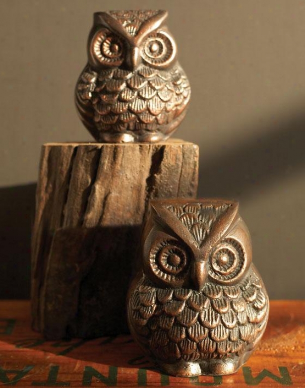 Owl Paaperweights - Set Of 2 - Set Of Two, Brown