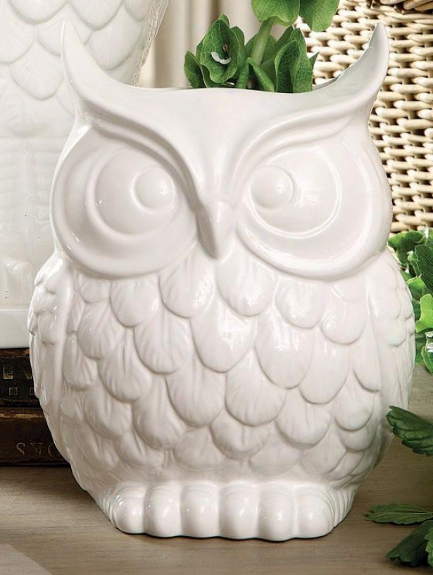 "owl Vase - 9""hx7""wx6""d, White"