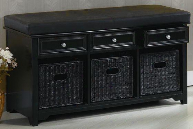 "oxford 42""w Storage Bench With Three Baskets And Leather Cushion - 42""w W/blk Lthr, Black"