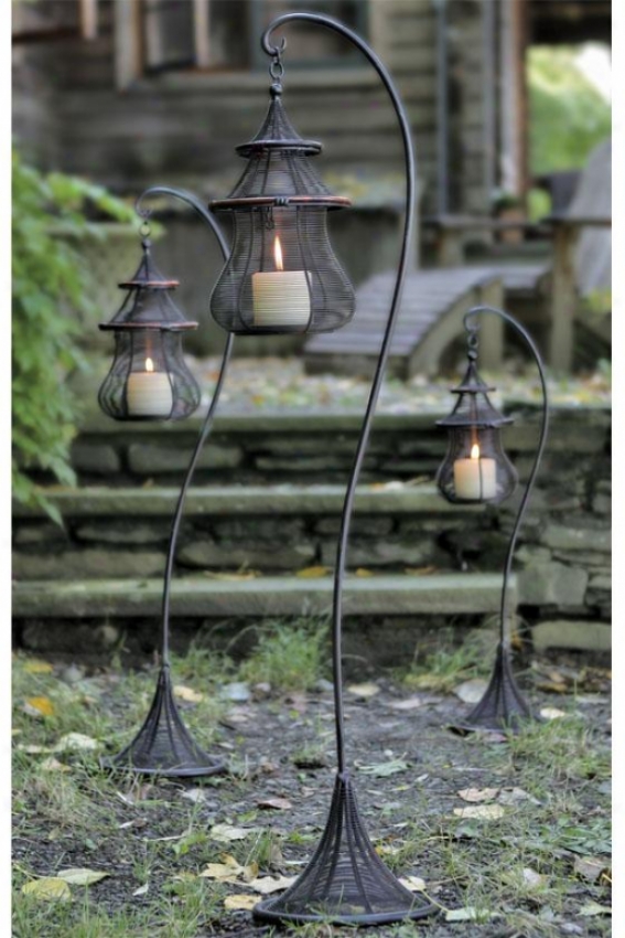 "pagoda Lantern & Stand Set - 38""hx6""round, Brown"