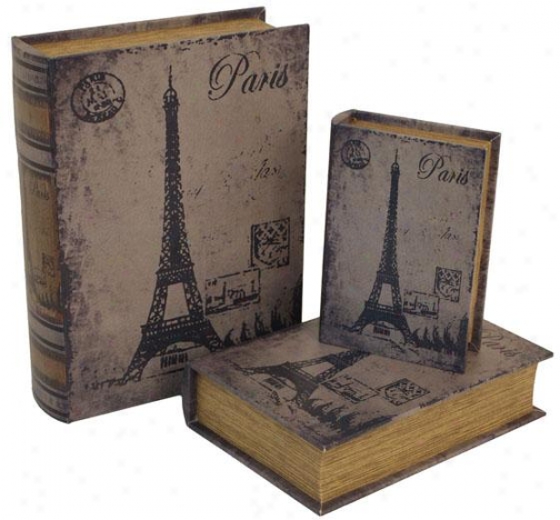 Paris Book Boxes-  Set Of 3 - Set Of Three, Distressed