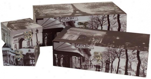 Paris Wood Boxes - Set Of 4 - Set Of Four, Black And White