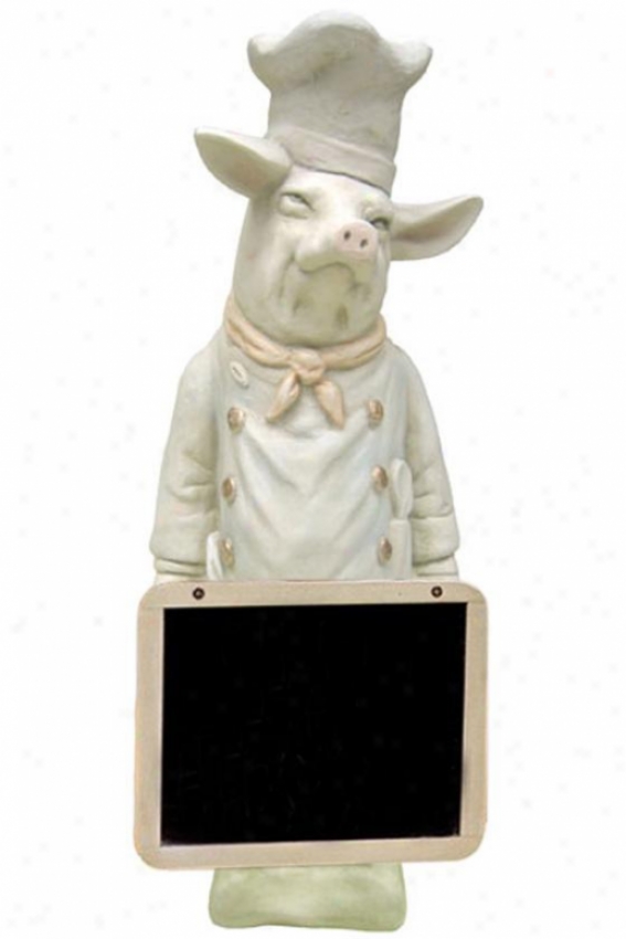 "pastry Chef Pig With Chalkboard - 24""hx9.25""w, Ivory"