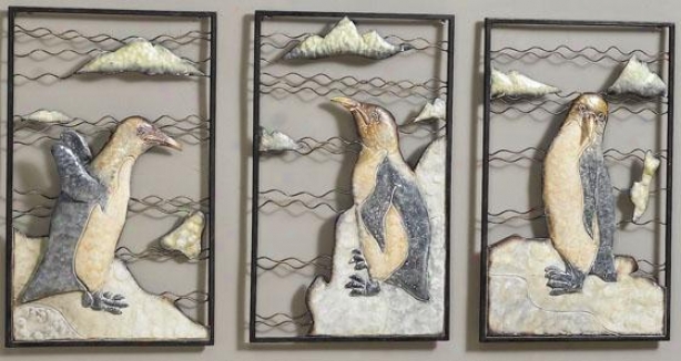 "penguins Wall Sculptureq - Set Of 3 - 20""hx13""w, Set Of Three"