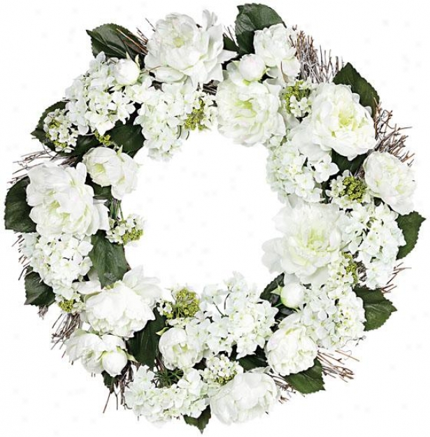 "peony And Hydrangea Wreath - 24""d, White"