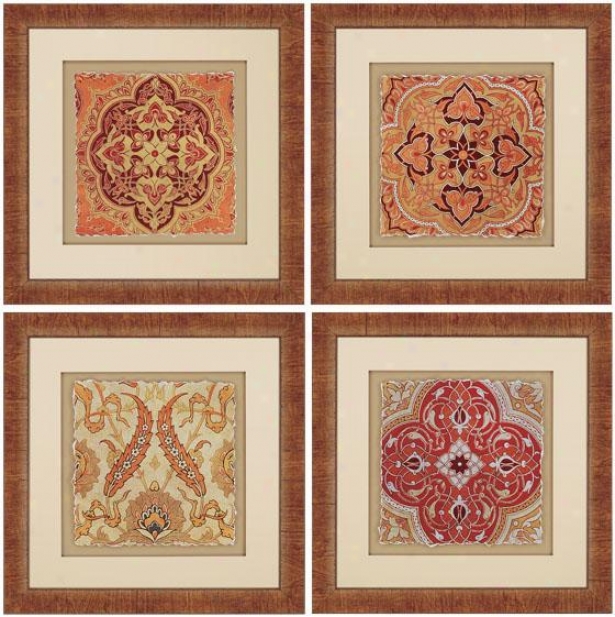 Persian Tiles Wall Art - Set Of 4 - Sharpen Of 4, Earthtines