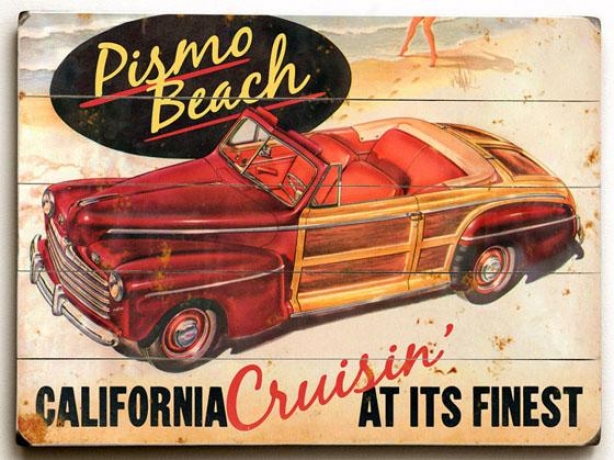 "pismo Beach Wooden Sign - 14""h X 20""w, Red"