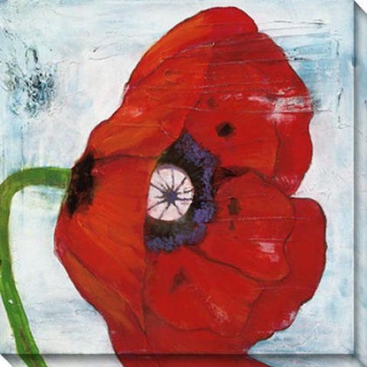 Poppies On Blue Ii Canvas Wal Art - Ii, Red