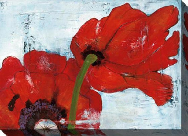 Poppies On Blue Iii Canvas Wall Art - Iii, Red