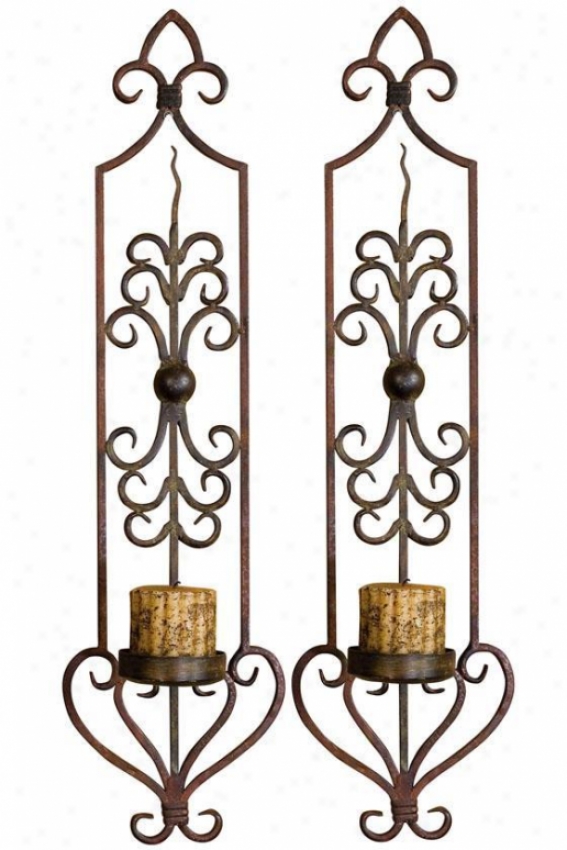 "privas Wall Sconces - Set Of 2 - 30""hx8""w, Mghyrst/olvbrnz"