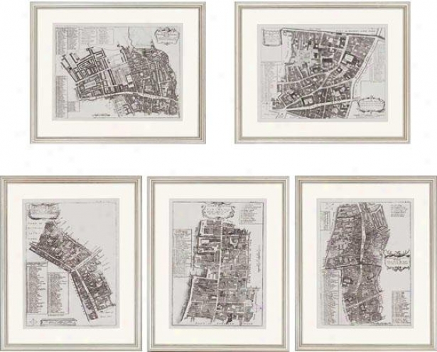 Quays Of London Wall Art - Set Of 5 - Set Of Five, Black And White