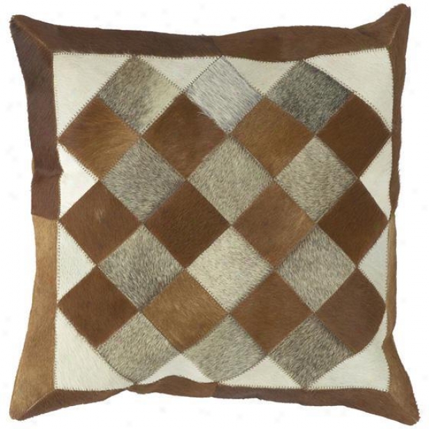 "quilt Squares Patterned Pillows - Set Of 2 - 18""x18"", Brown"