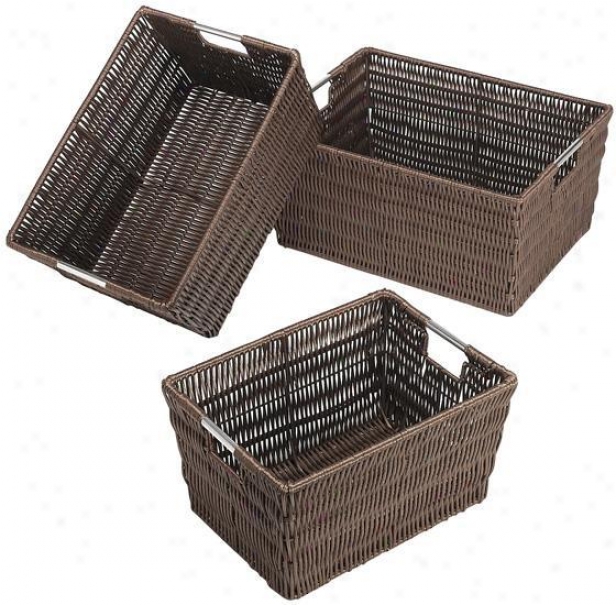 Rattkque Baskets - Set Of 3 - Set Of 3, Coffee