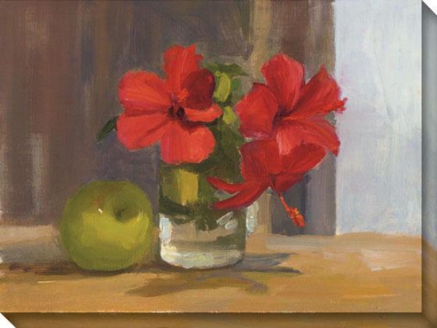 "red Hibiscus With Apple Canvas Wall Art - 36""hx48""w, Red"