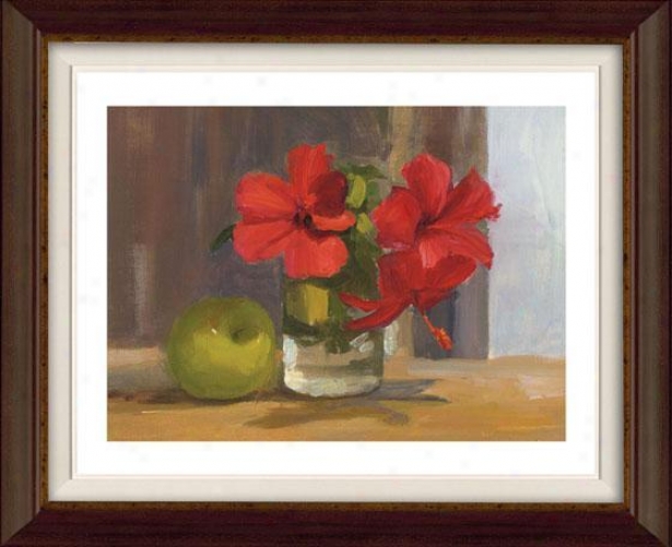 "red Hibiscus With Aple Framed Wall Art - 32""hx38""w, Flt Atq Wln/gld"