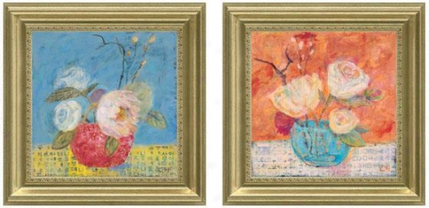 Red Vase Framed Wall Art - Set Of 2 - Set Of Two, Pastels