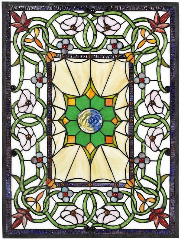"richmond Stained Art Glass Window Panel Medium Rectangle - 24""hx18""w, Bu5gundy"