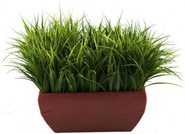 "river Grass In Regulate Wooden Planter - 13""hx16""w, Green"