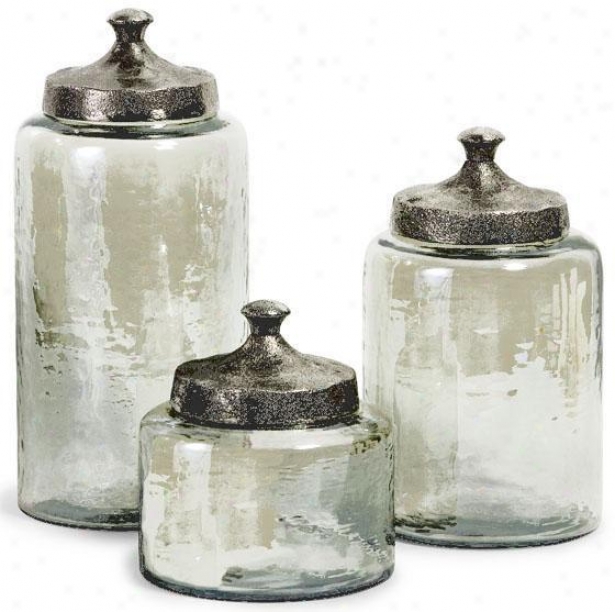 Round Luster Canisters - Set Of 3 - Set Of 3, Green