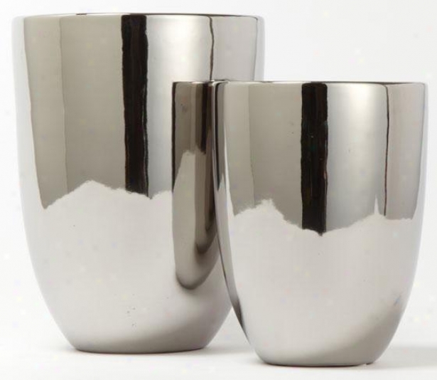 Round Silver Vases - Set Of 2 - Set Of Two, Silver