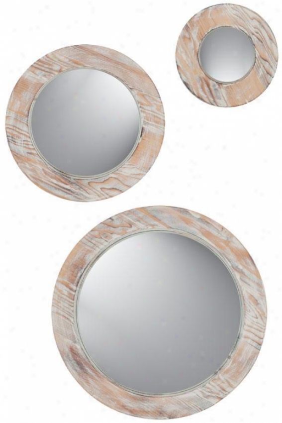 Round Washed Wood Mirrors - Attitude Of 3 - Set Of 3, Beige