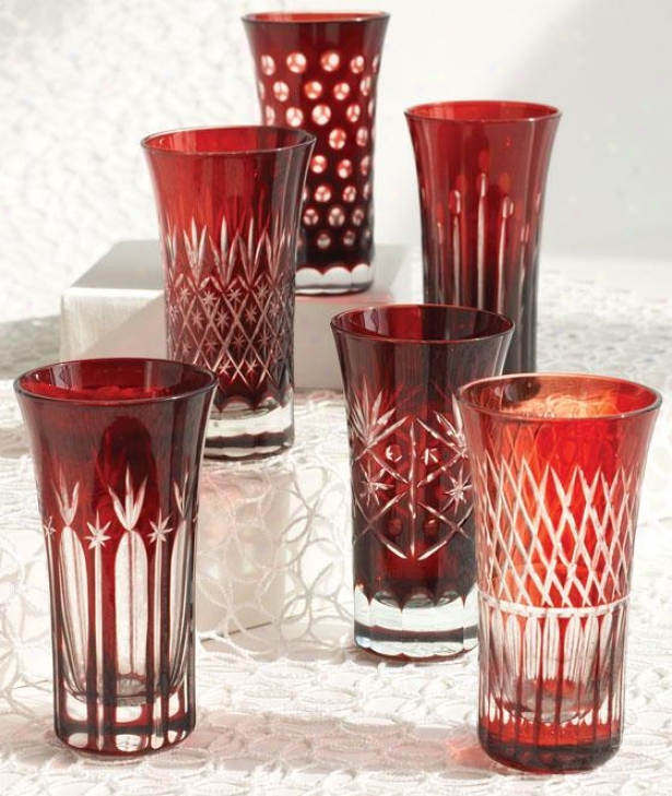 Ruby Liquor Glasses - Set Of 6 - Set Of Six, Ruby Red