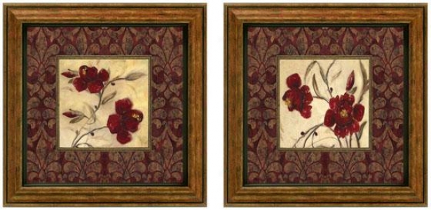 Ruby Red Framed Wall Art - Set Of 2 - Set Of Two, Burgundy