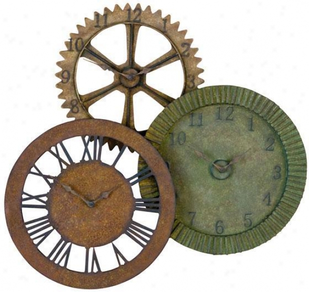 "rustic Gears Metal Clock - 33""yx35""w, Dstrssdmultitns"