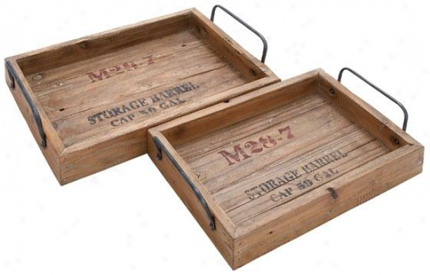 "rustic Wood Tray - Se Of 2 - S/2 18"", 15""w, Natural Wood"