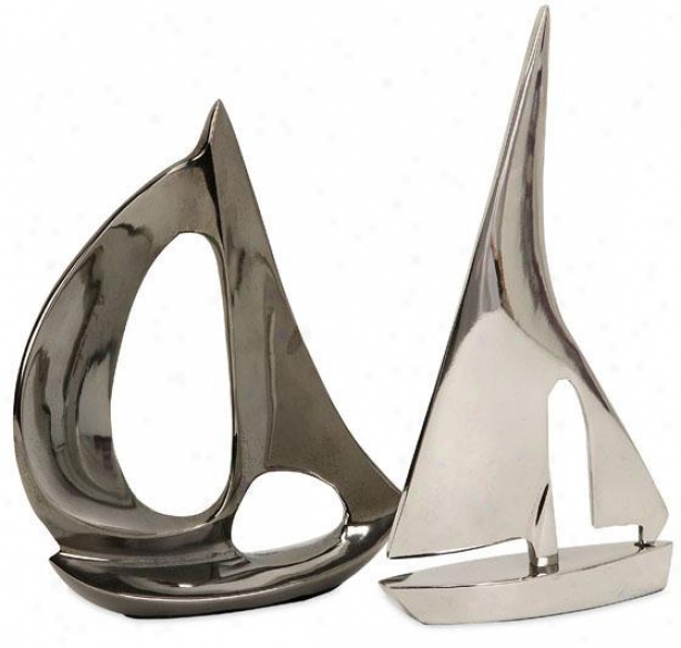 Sailboat Statues - Set Of 2 - Set Of 2, Silver