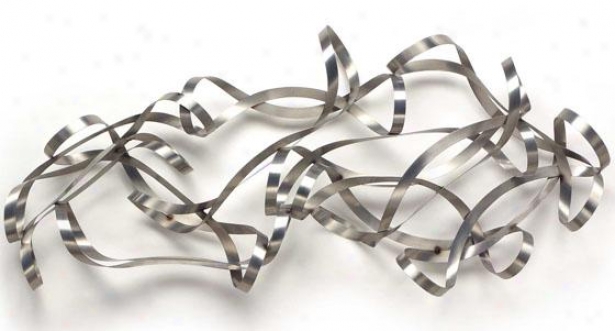 Satin Ribbons Wall Sculpture - 51hx24wx8d, Silver