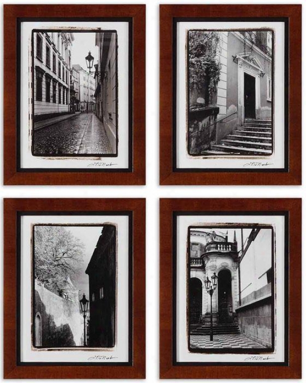 Scenes From Prague Wall Art - eSt Of 4 - Set Of 4, Brown Wood