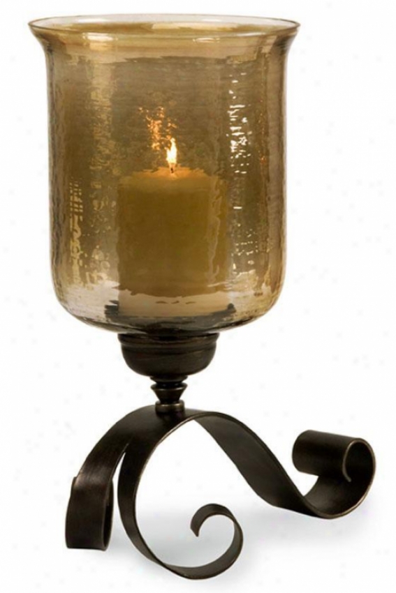 Scroll Base Hurricane Candleholder - Small, Bronze