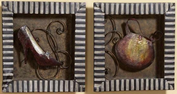 "shopping Trip Wall Sculptures - Set Of 2 - 15""sqr X 1.5""d, Ivory"