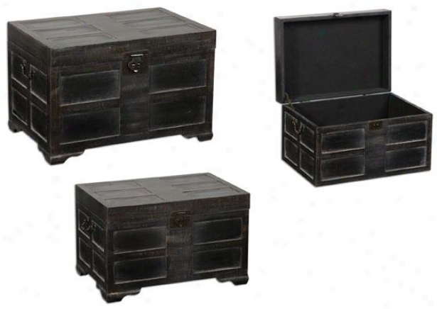 Sidony Trunks - Sey Of 3 - Set Of 3, Antiqued Black